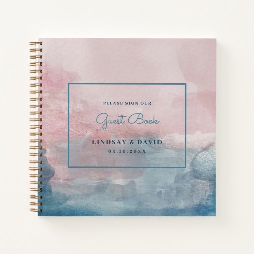 Pink and Blue Watercolor Wedding Guest Book