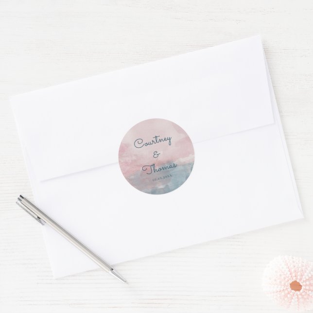 Pink and Blue Watercolor wedding label (Envelope)