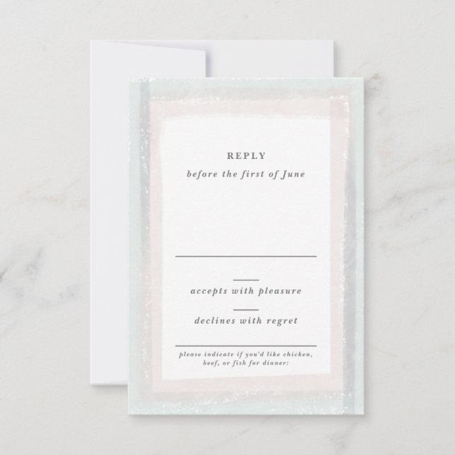 Pink and Blue Watercolor Wedding RSVP Card (Front)
