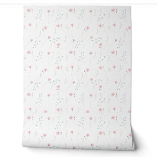 Pink and Blue Watercolor Wildflower Pattern Wallpaper