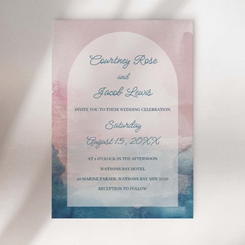 Pink and Blue watercolour arch Invitation