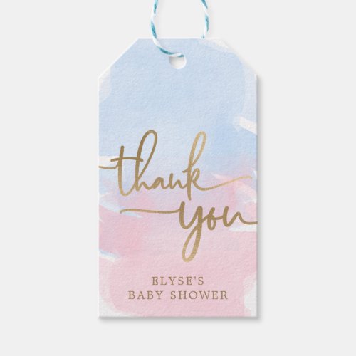 Pink and Blue Watercolour Baby Shower Favor Tag