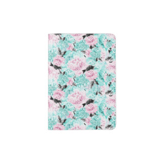 Pink and Blue Watercolour Flowers Passport Holder
