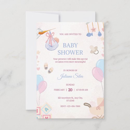 pink and blue watercolour invitation card