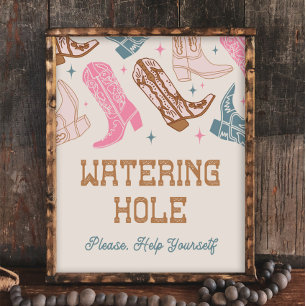 Pink and Blue Western Watering Hole Sign