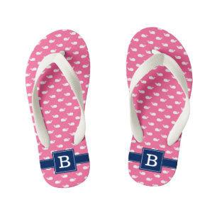 Pink and Blue Whales Square Monogram Kid's Flip Flops