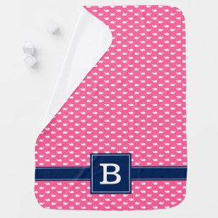 Pink and Blue Whimsical Whales Pattern Monogram Baby Blanket