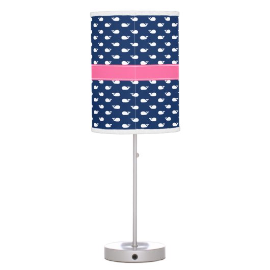 Pink and Blue Whimsical Whales Pattern Monogram Table Lamp (Back)