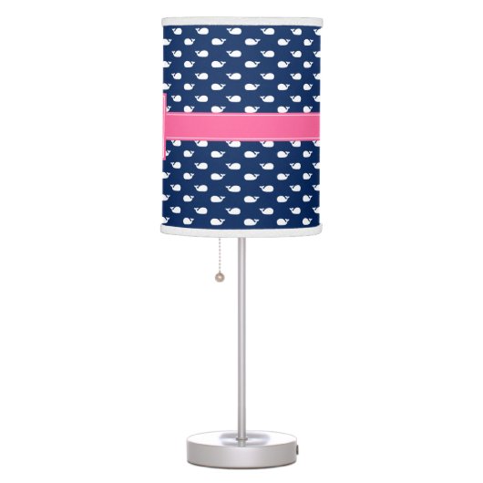 Pink and Blue Whimsical Whales Pattern Monogram Table Lamp (Right)