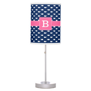 Pink and Blue Whimsical Whales Pattern Monogram Table Lamp