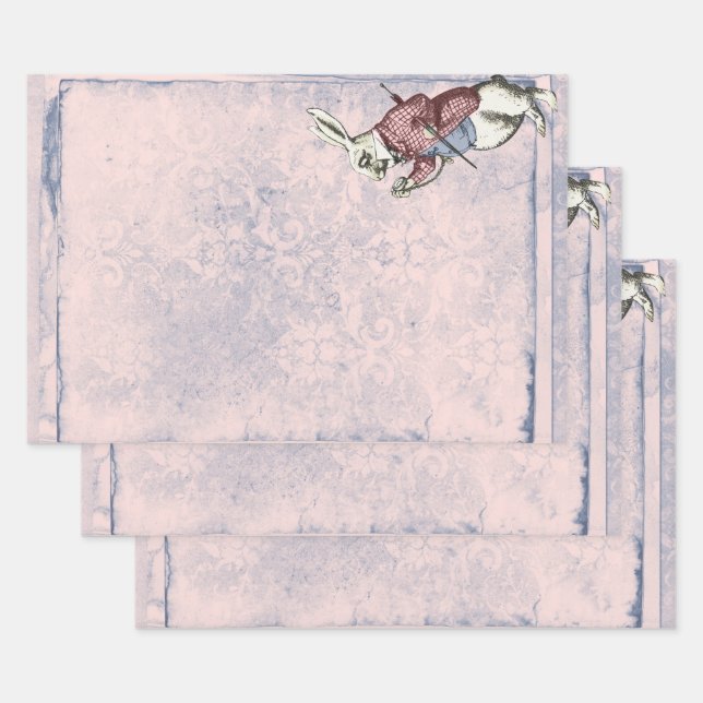 Pink and Blue White Rabbit Alice in Wonderland Wrapping Paper Sheets (Set)