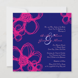 Pink and Blue Wild Flowers Wedding Invitation