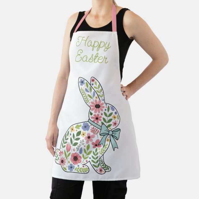 Pink and Blue Wildflower Easter Rabbit Apron (Insitu)