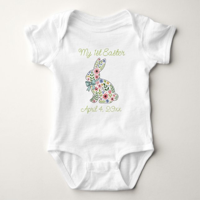 Pink and Blue Wildflower Easter Rabbit Baby Bodysuit (Front)