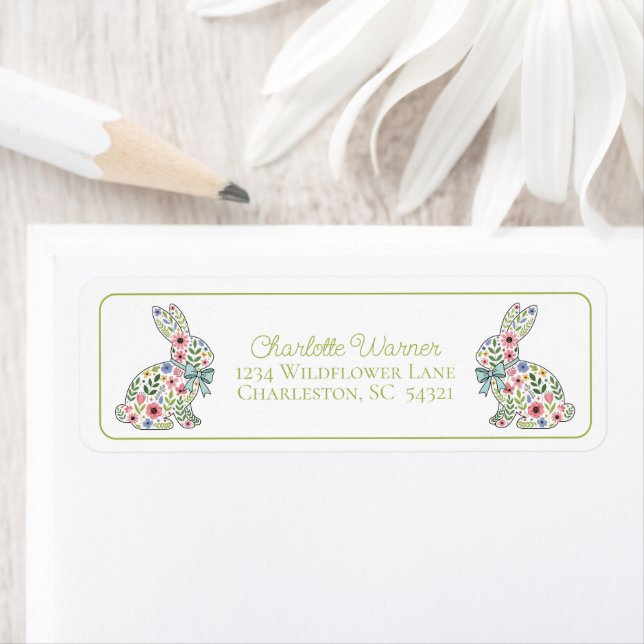 Pink and Blue Wildflower Easter Rabbit Label (Insitu)