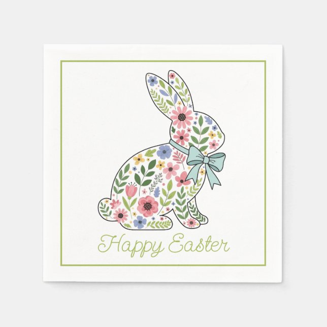 Pink and Blue Wildflower Easter Rabbit Napkins (Front)