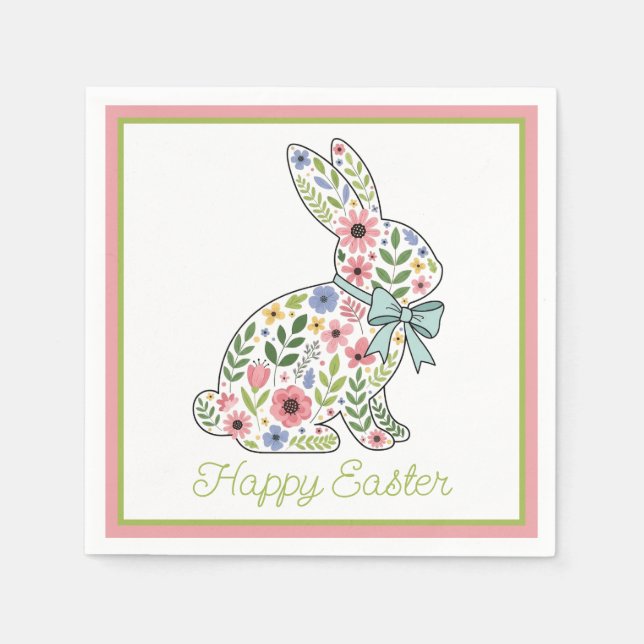 Pink and Blue Wildflower Easter Rabbit Napkins (Front)