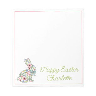 Pink and Blue Wildflower Easter Rabbit Notepad