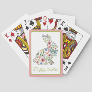 Pink and Blue Wildflower Easter Rabbit Poker Cards