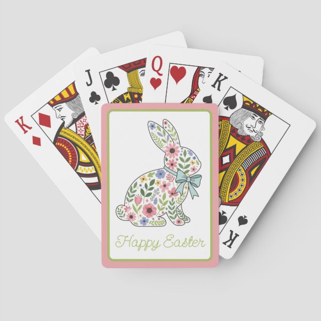 Pink and Blue Wildflower Easter Rabbit Poker Cards (Back)