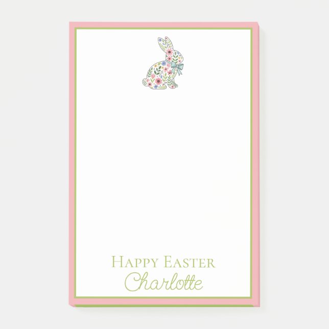 Pink and Blue Wildflower Easter Rabbit Post-it Notes (Front)