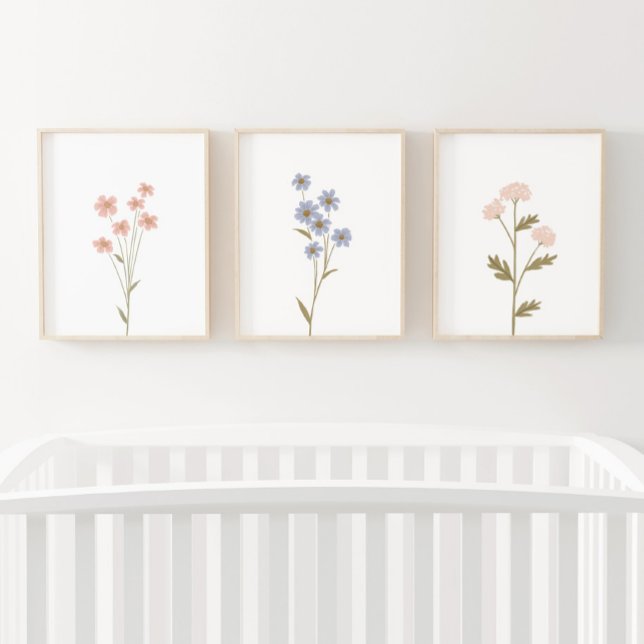 Pink and Blue Wildflower Girl Nursery Decor Wall Art Sets (Creator Uploaded)