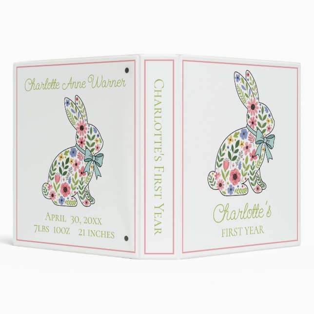 Pink and Blue Wildflower Spring Rabbit Scrapbook 3 Ring Binder (Background)