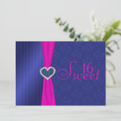 Pink and Blue with Glitter Heart Sweet Sixteen Invitation (Standing Front)