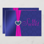Pink and Blue with Glitter Heart Sweet Sixteen Invitation (Front/Back)