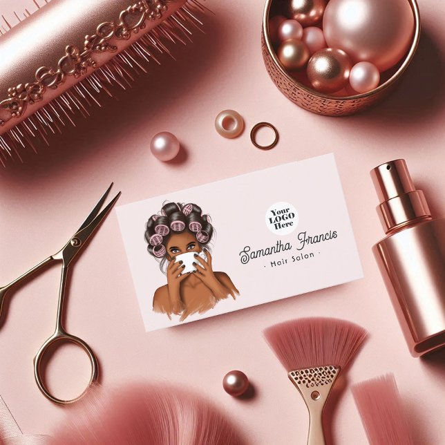 Pink and Blush African American Hair Salon Business Card (Pink and Blush African American Hair Salon Business Card)
