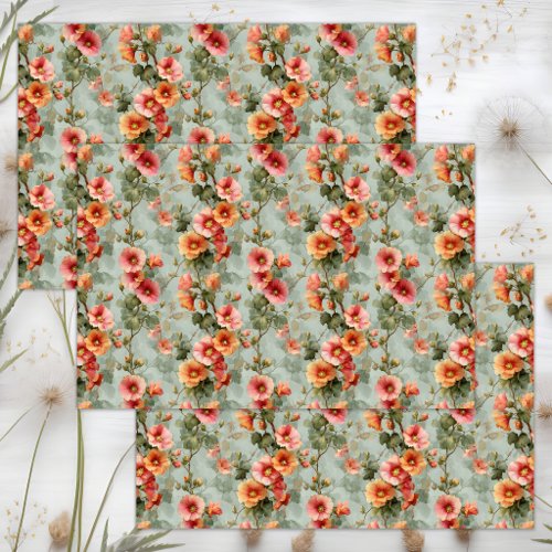 PINK AND BLUSH HOLLYHOCKS WRAPPING PAPER SHEETS