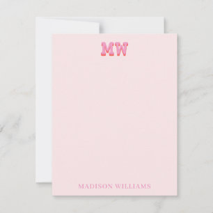 Pink and Blush Retro Typography Monogram Initial Note Card