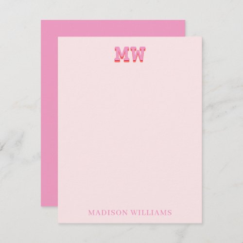Pink and Blush Retro Typography Monogram Initial Note Card