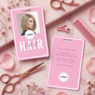 Pink and blush Salon Hair Stylist Photo ID Badge