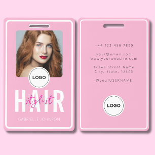 Pink and blush Salon Hair Stylist Photo ID Badge
