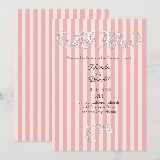 Pink and Blush Striped Modern Wedding Invitation (Front/Back)
