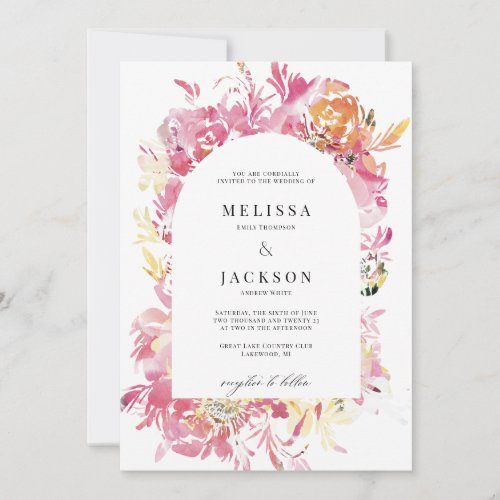Pink and Blush Watercolor Flower Arch Wedding Invitation