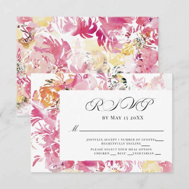 Pink and Blush Watercolor Flower  RSVP Card (Front/Back)