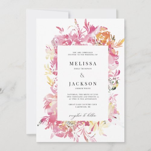 Pink and Blush Watercolor Flower Wedding Invitation