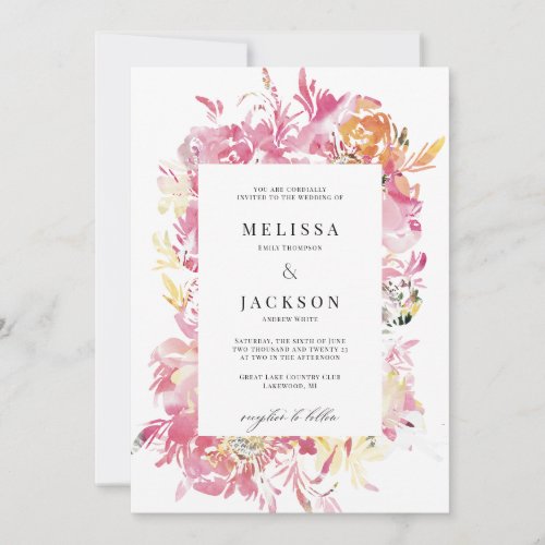 Pink and Blush Watercolor Flower Wedding Invitation