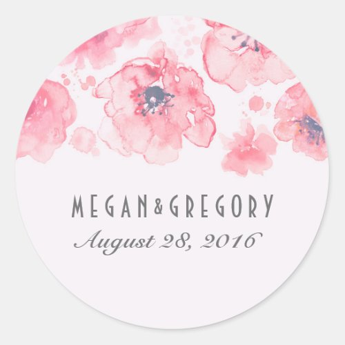 Pink and Blush Watercolor Flowers Wedding Classic Round Sticker