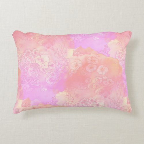Pink and Blush Watercolor with Floral Design Accent Pillow