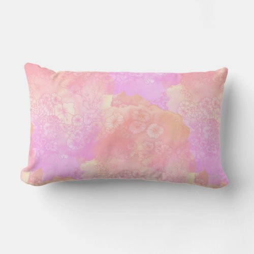 Pink and Blush Watercolor with Floral Design Lumbar Pillow