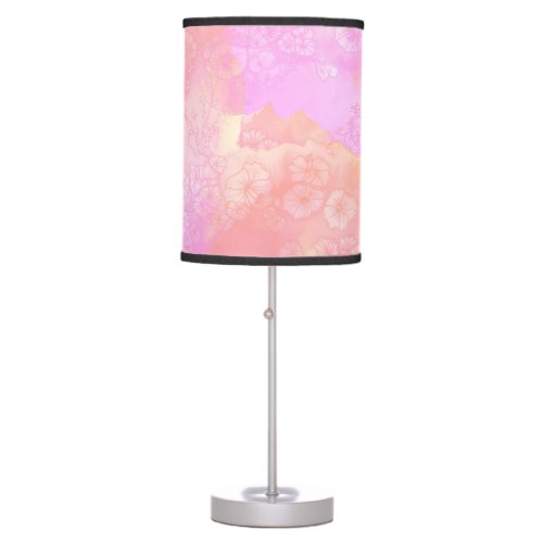 Pink and Blush Watercolor with Floral Design Table Lamp
