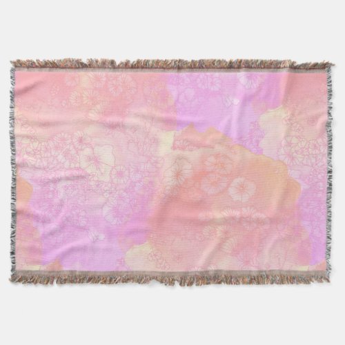 Pink and Blush Watercolor with Floral Detail Throw Blanket