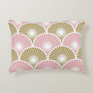 Pink and Brass Chinese Semi Circle Wave Pattern Accent Pillow