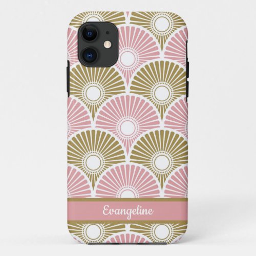 Pink and Brass Chinese Semi Circle Wave Pattern iPhone 11 Case