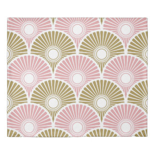 Pink and Brass Chinese Semi Circle Wave Pattern  Duvet Cover