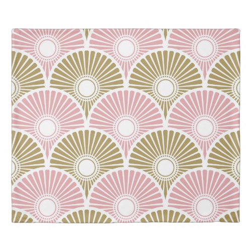 Pink and Brass Chinese Semi Circle Wave Pattern  Duvet Cover