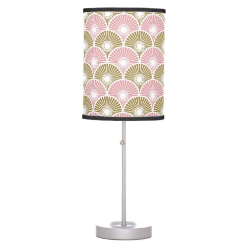 Pink and Brass Chinese Semi Circle Wave Pattern Ta Table Lamp